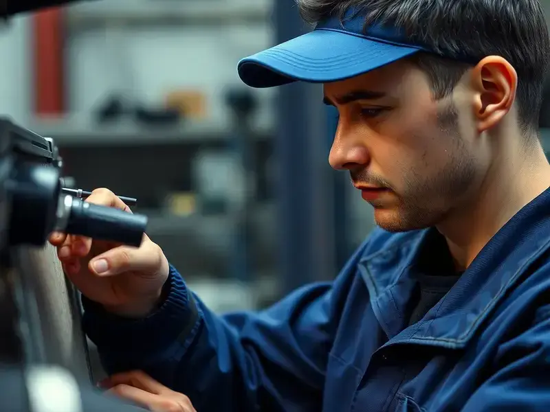 Certified technician inspecting radiator core